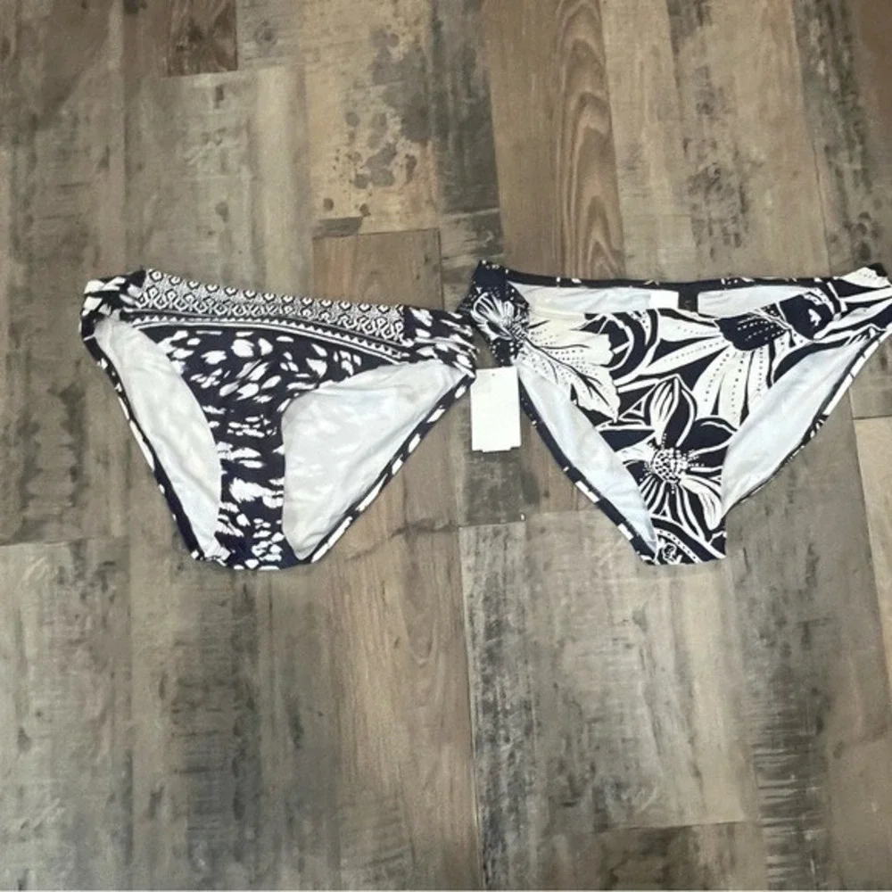 La Blanca Navy White Floral Geometric Bikini Bottoms 2 Pack NWT Size 12